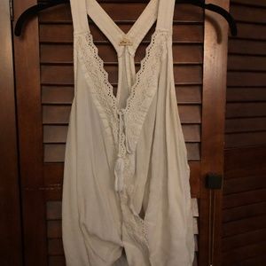 Wrap-front cream crochet racerback tank Hollister